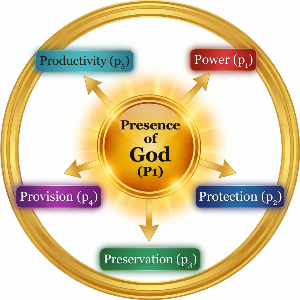 AIS schema diagram showing the Presence of God surrounded by Power, Protection, Preservation, Provision, and Productivity